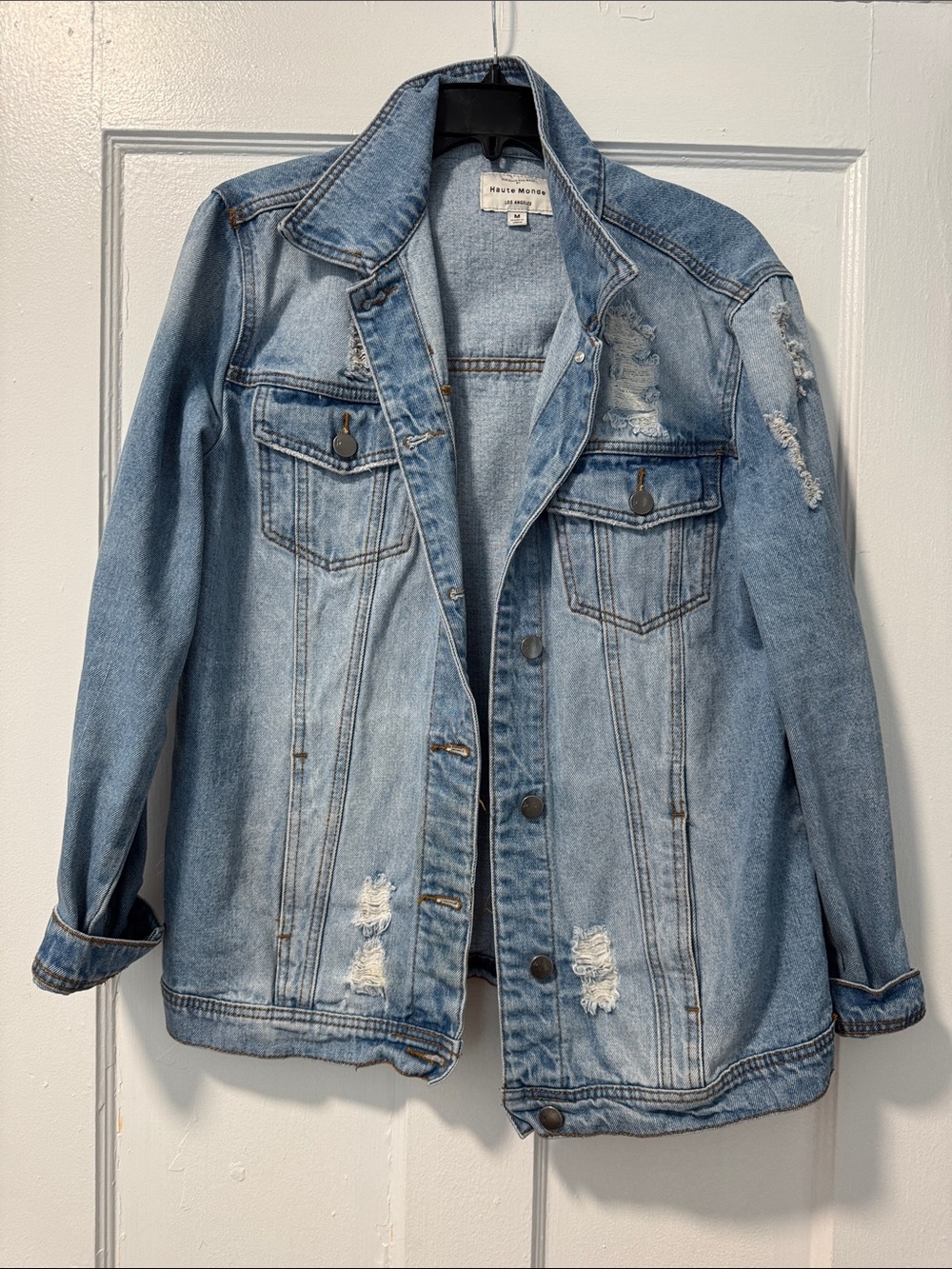 Haute Monde Light Blue Distressed Oversized Denim Jean Jacket